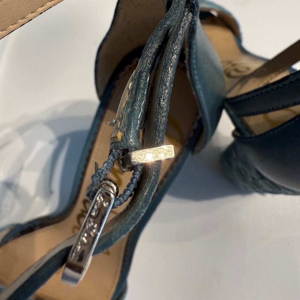Sam Edelman Teal Braided Sandals block heel- size 7 - Picture 10 of 16